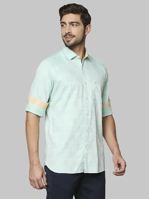 Men Green Contemporary Fit Jacquard Cotton Shirts