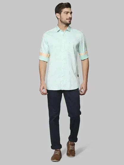 Men Green Contemporary Fit Jacquard Cotton Shirts