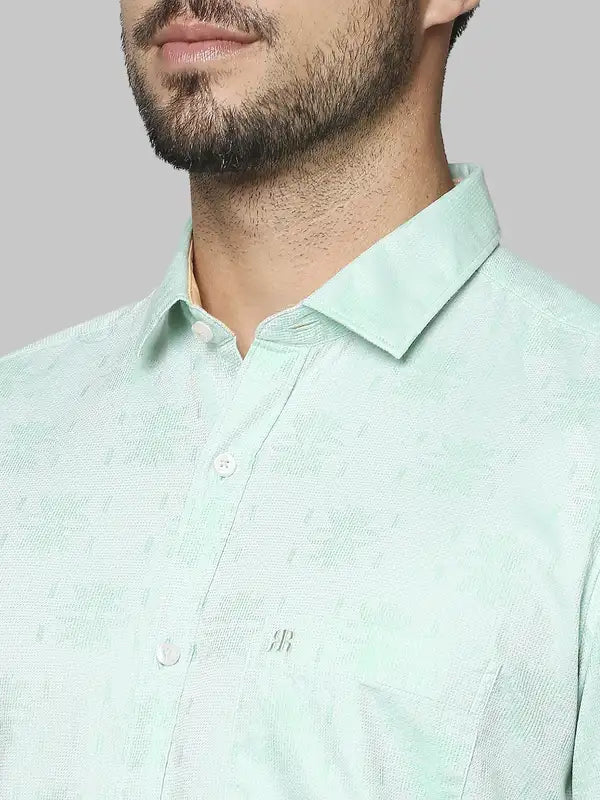 Men Green Contemporary Fit Jacquard Cotton Shirts