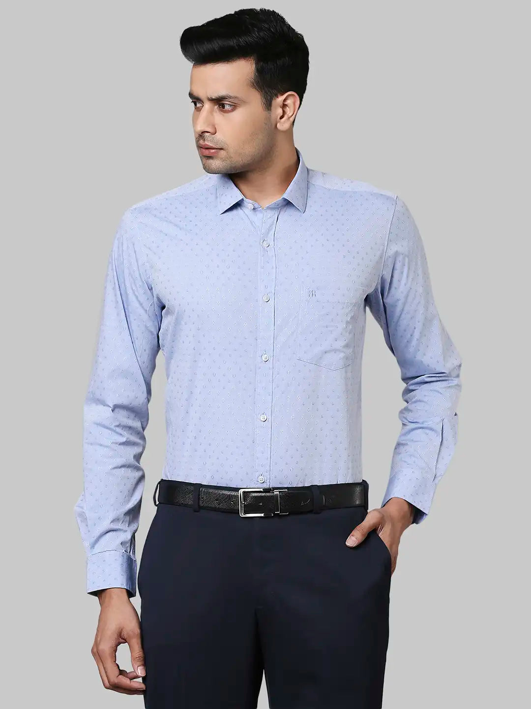 Raymond Men Blue Jacquard Contemporary Fit Cotton Shirts
