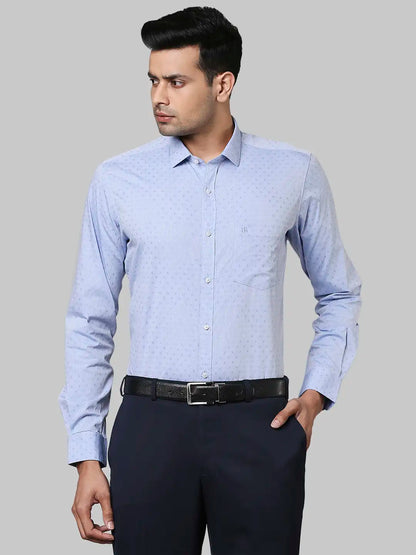 Raymond Men Blue Jacquard Contemporary Fit Cotton Shirts