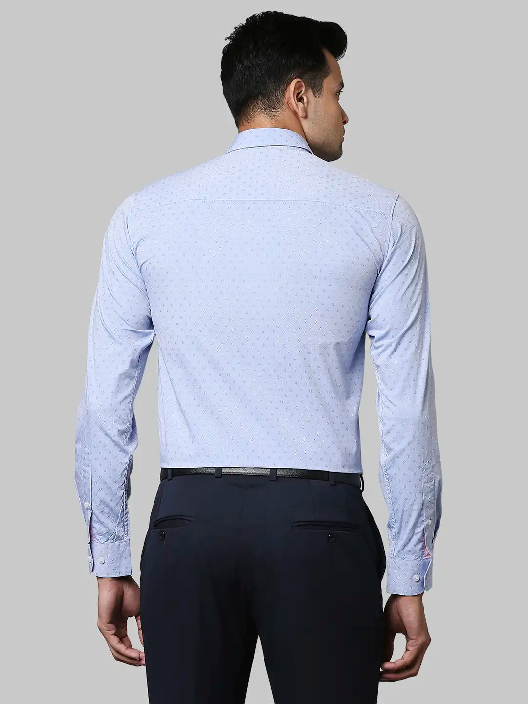 Raymond Men Blue Jacquard Contemporary Fit Cotton Shirts