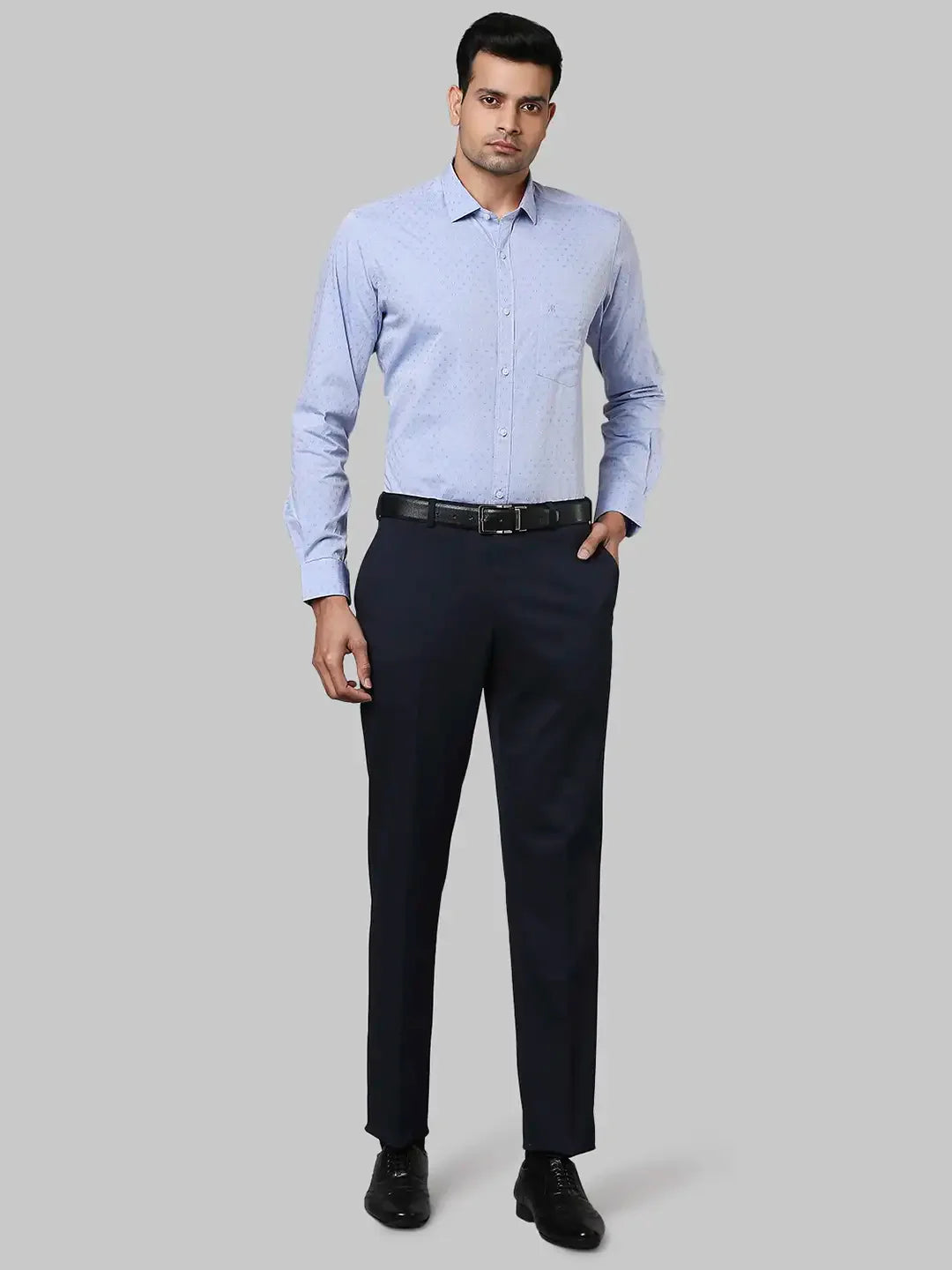 Raymond Men Blue Jacquard Contemporary Fit Cotton Shirts