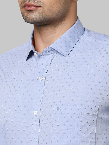 Raymond Men Blue Jacquard Contemporary Fit Cotton Shirts