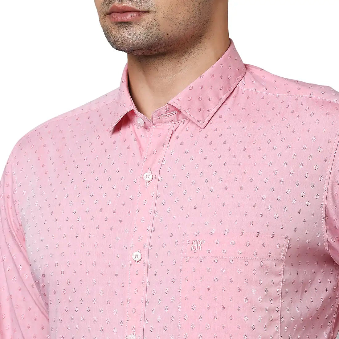Raymond Men Pink Jacquard Contemporary Fit Cotton Casual Shirt