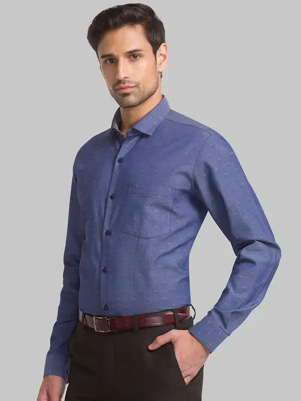 Men Blue Contemporary Fit Structure Cotton Shirts