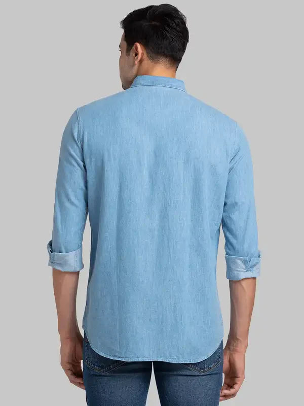 Men Blue Contemporary Fit Solid Cotton Shirts
