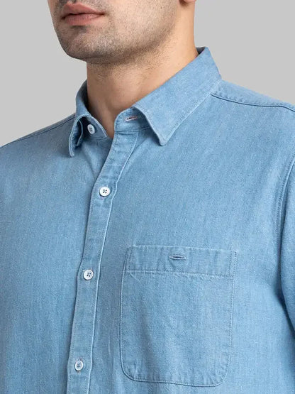 Men Blue Contemporary Fit Solid Cotton Shirts