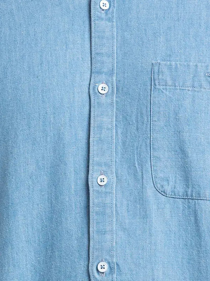 Men Blue Contemporary Fit Solid Cotton Shirts
