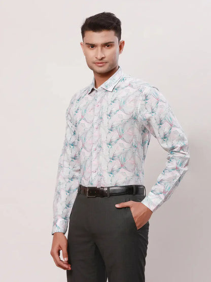 Raymond Men Blue Print Regular Fit Cotton Blend Regular Collar Shirt