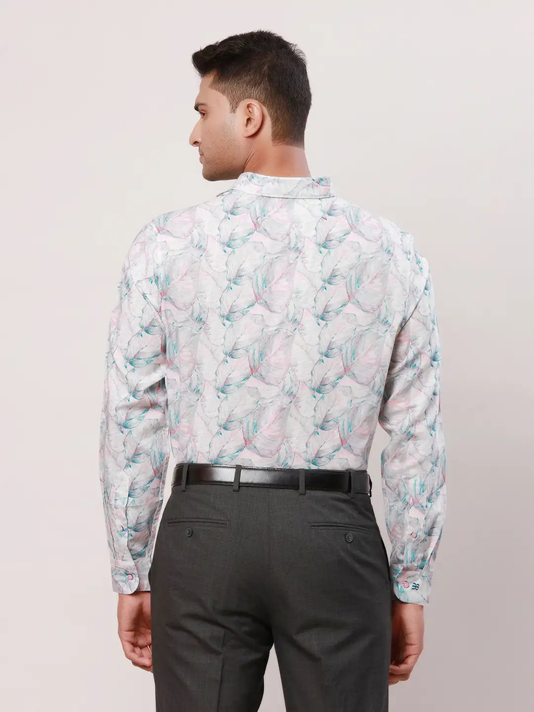 Raymond Men Blue Print Regular Fit Cotton Blend Regular Collar Shirt