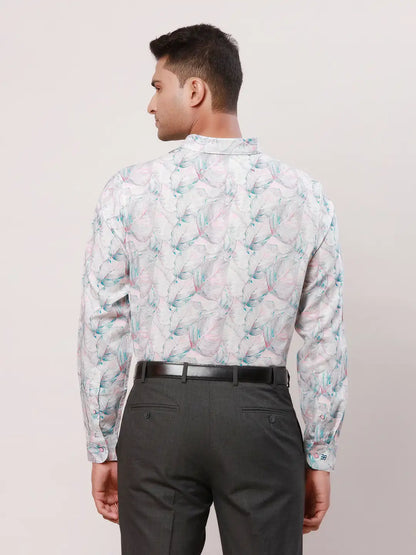 Raymond Men Blue Print Regular Fit Cotton Blend Regular Collar Shirt