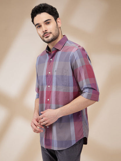 Raymond Men Grey Checks Regular Fit Cotton Casual Shirts