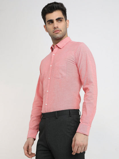 Raymond Men Red Chambray Regular Fit Cotton Blend Full Sleeve Casual Shirt