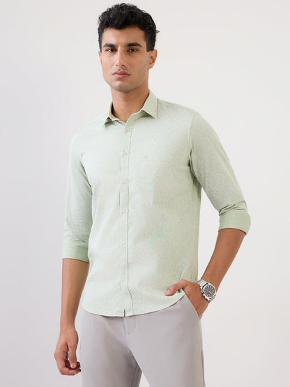 Raymond Men Green Printed Regular Fit Cotton Full Sleeve Casual Shirt