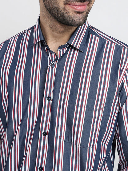 Raymond Men Blue Stripe Regular Fit Cotton Full Sleeve Casual Shirt