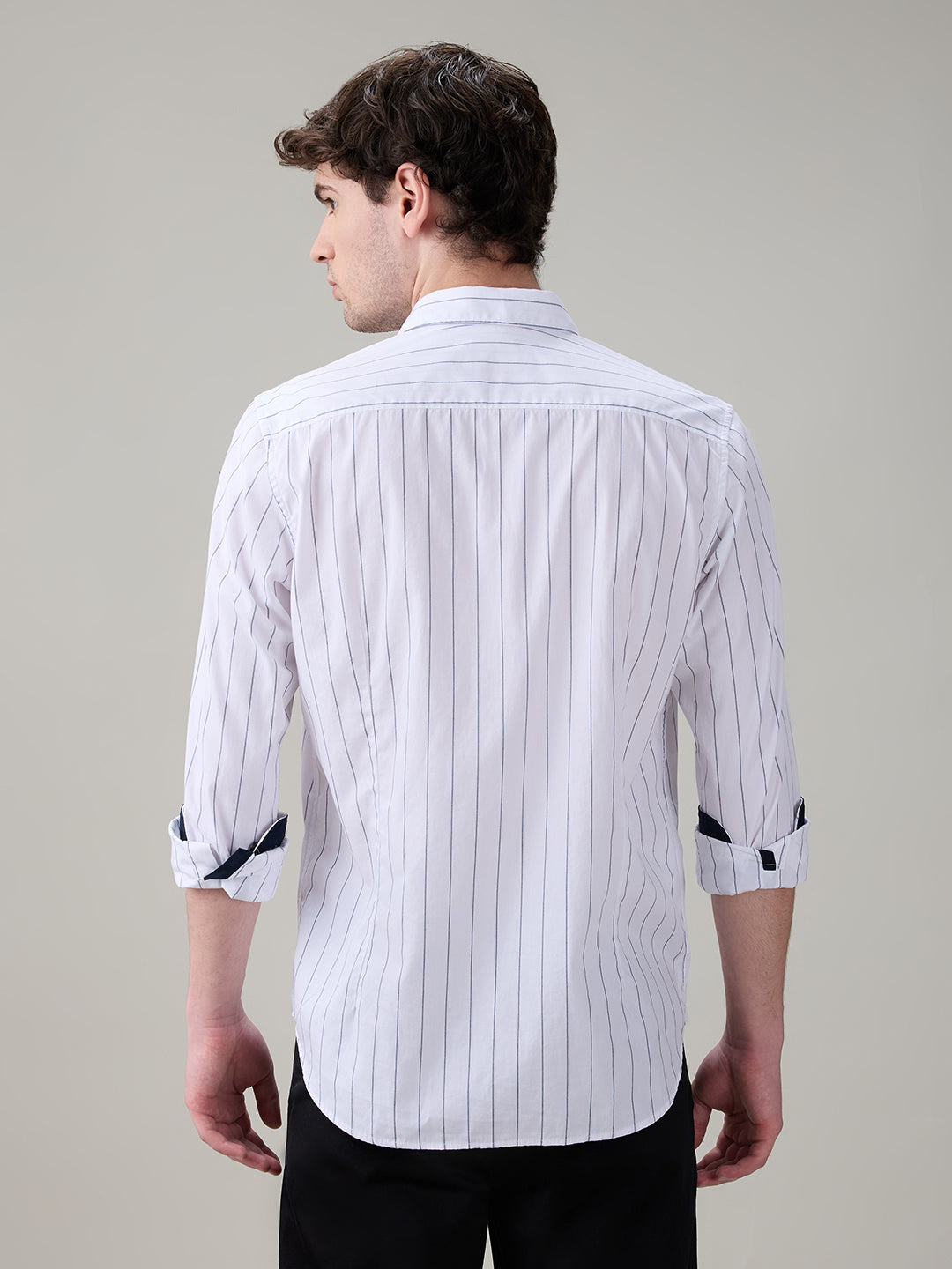 Raymond Men White Stripe Regular Fit Cotton Full Sleeve Casual Shirt