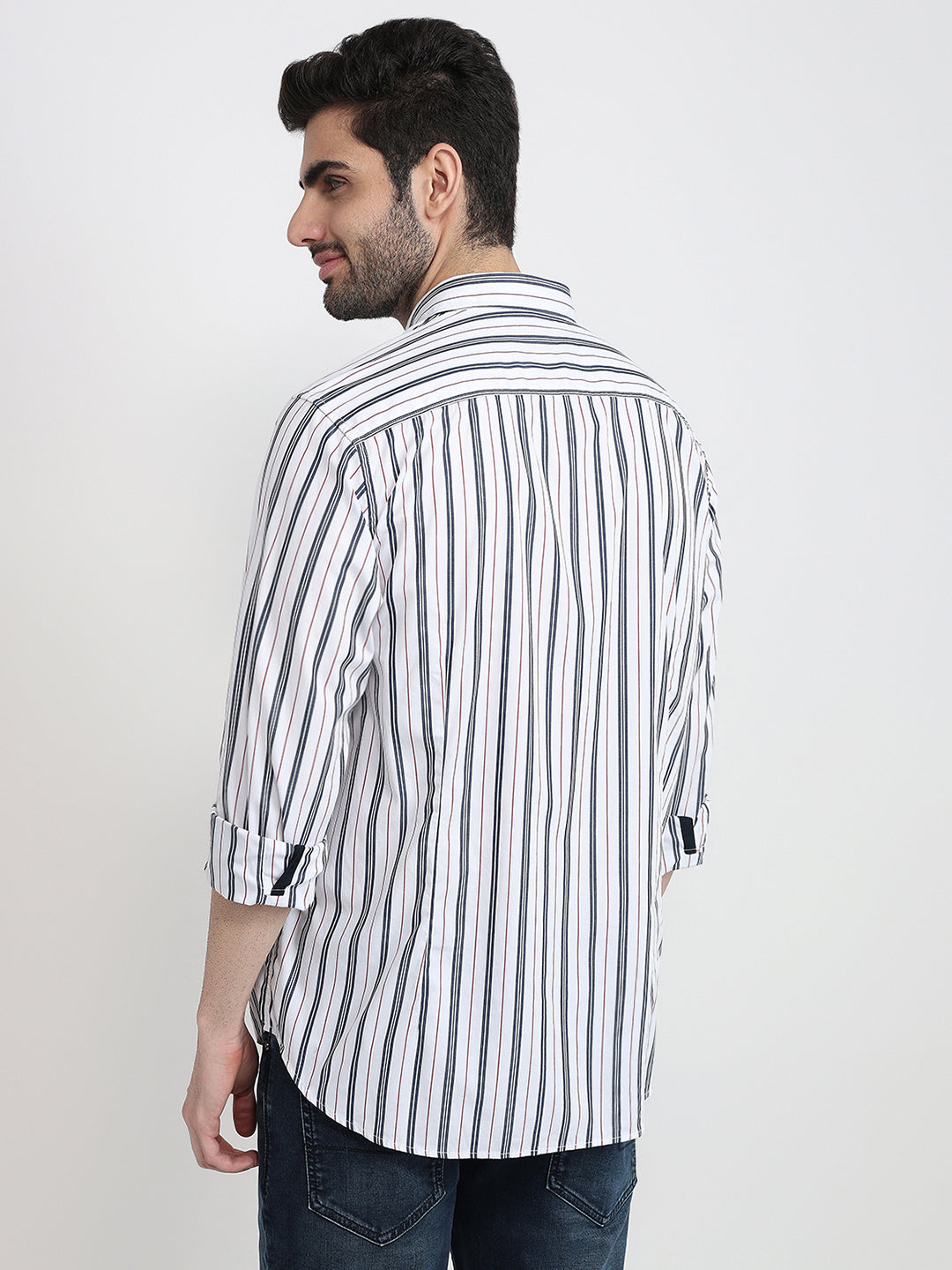 Raymond Men White Stripe Regular Fit Cotton Full Sleeve Casual Shirt