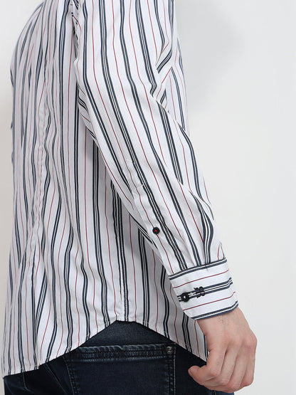 Raymond Men White Stripe Regular Fit Cotton Full Sleeve Casual Shirt