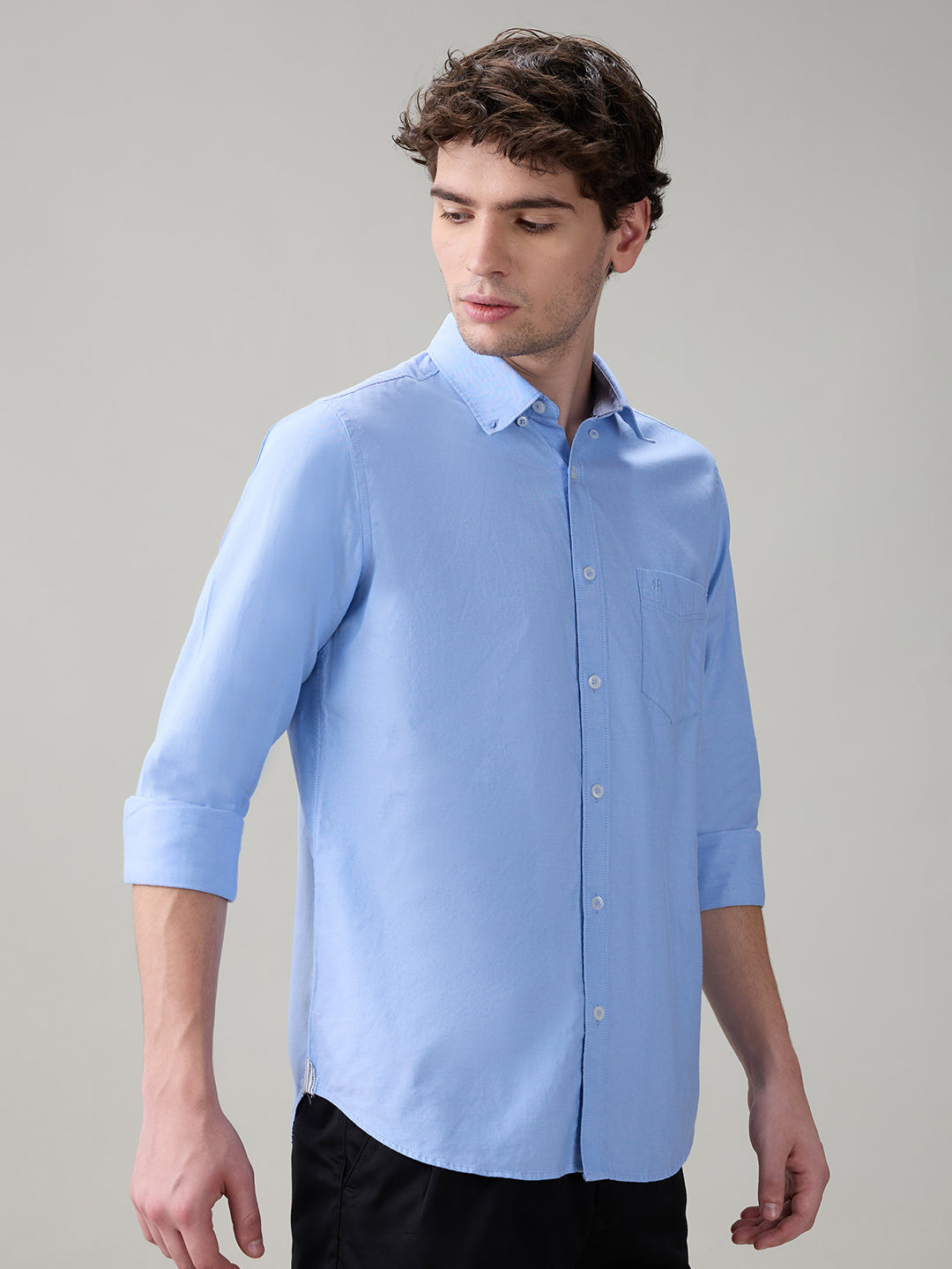 Raymond Men Blue Structure Regular Fit Cotton Full Sleeve Casual Shirt