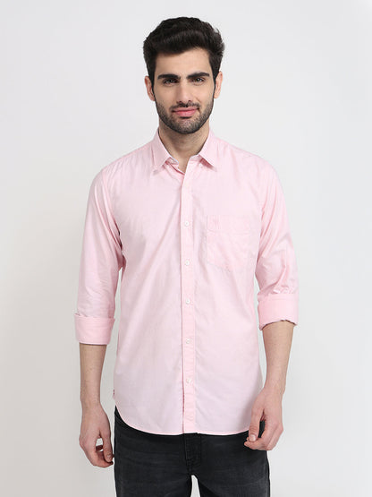 Raymond Men Red Structure Regular Fit Cotton Full Sleeve Regular Collar Casual Shirt