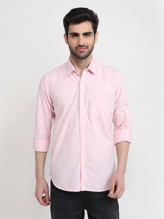 Raymond Men Red Structure Regular Fit Cotton Full Sleeve Regular Collar Casual Shirt