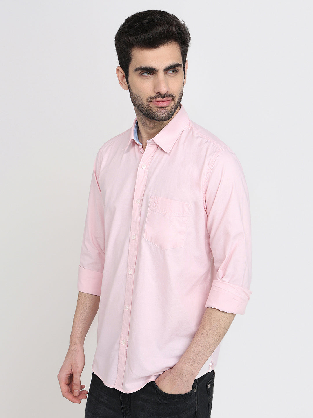 Raymond Men Red Structure Regular Fit Cotton Full Sleeve Regular Collar Casual Shirt