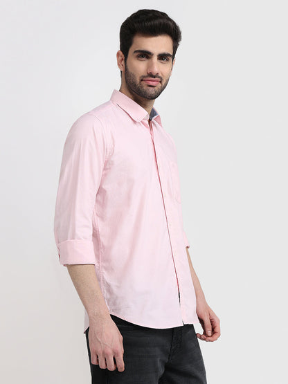 Raymond Men Red Structure Regular Fit Cotton Full Sleeve Regular Collar Casual Shirt