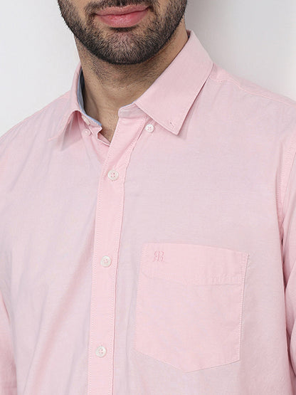 Raymond Men Red Structure Regular Fit Cotton Full Sleeve Regular Collar Casual Shirt