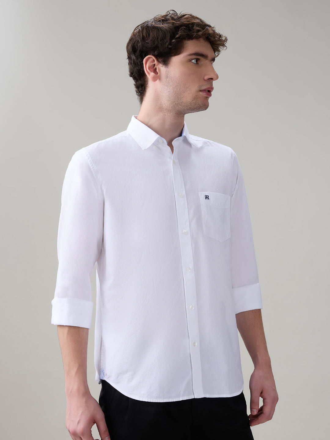 Raymond Men White Structure Regular Fit Cotton Full Sleeve Casual Shirt