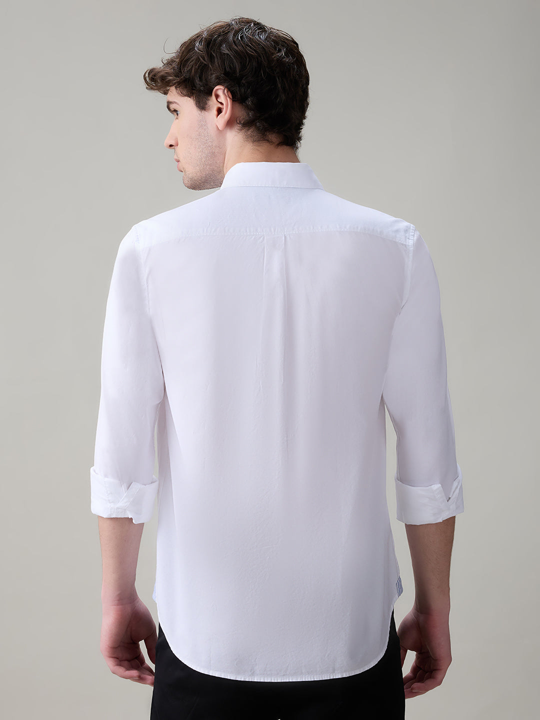 Raymond Men White Structure Regular Fit Cotton Full Sleeve Casual Shirt