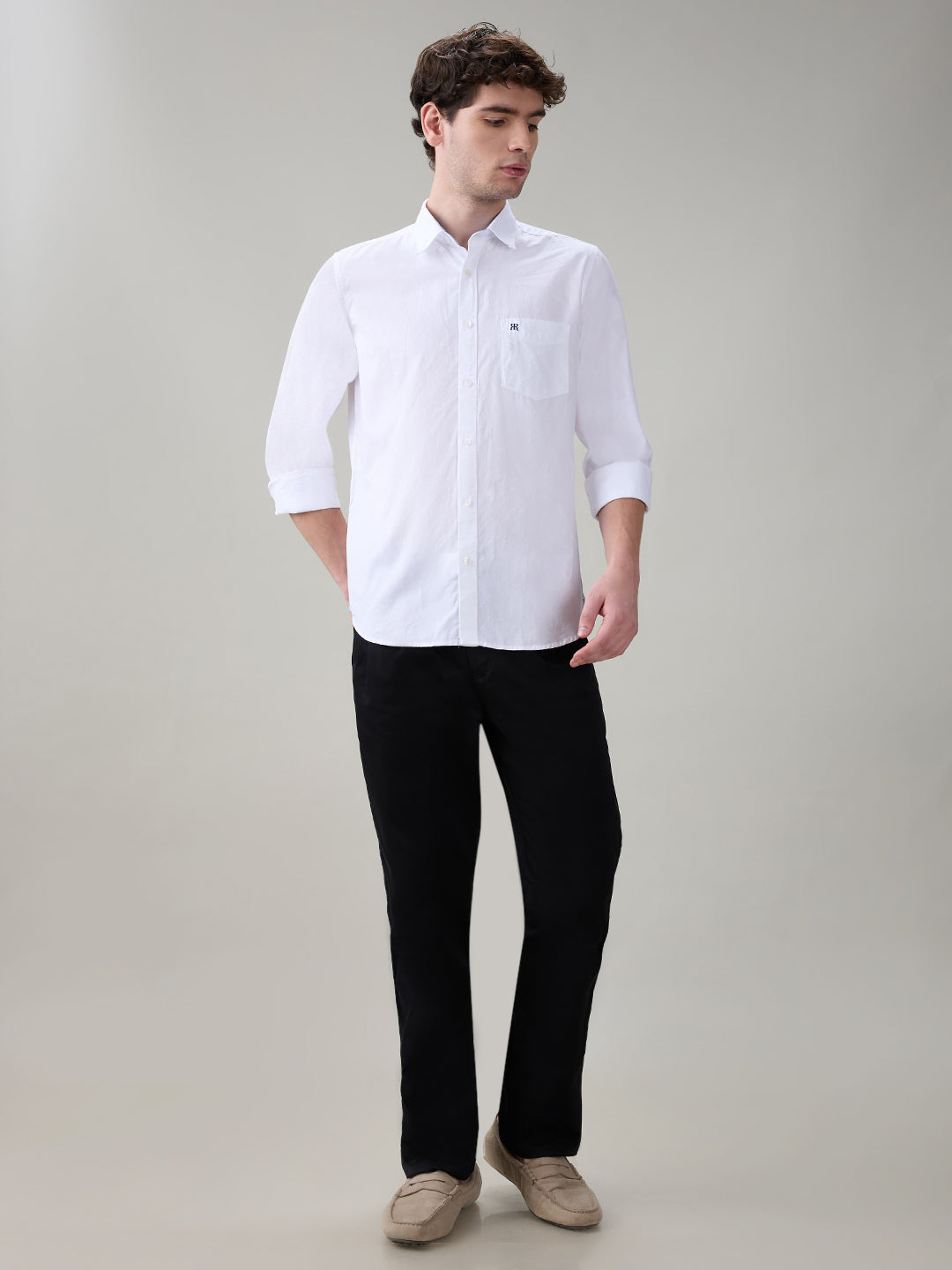 Raymond Men White Structure Regular Fit Cotton Full Sleeve Casual Shirt