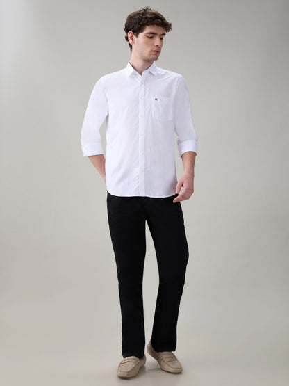 Raymond Men White Structure Regular Fit Cotton Full Sleeve Casual Shirt