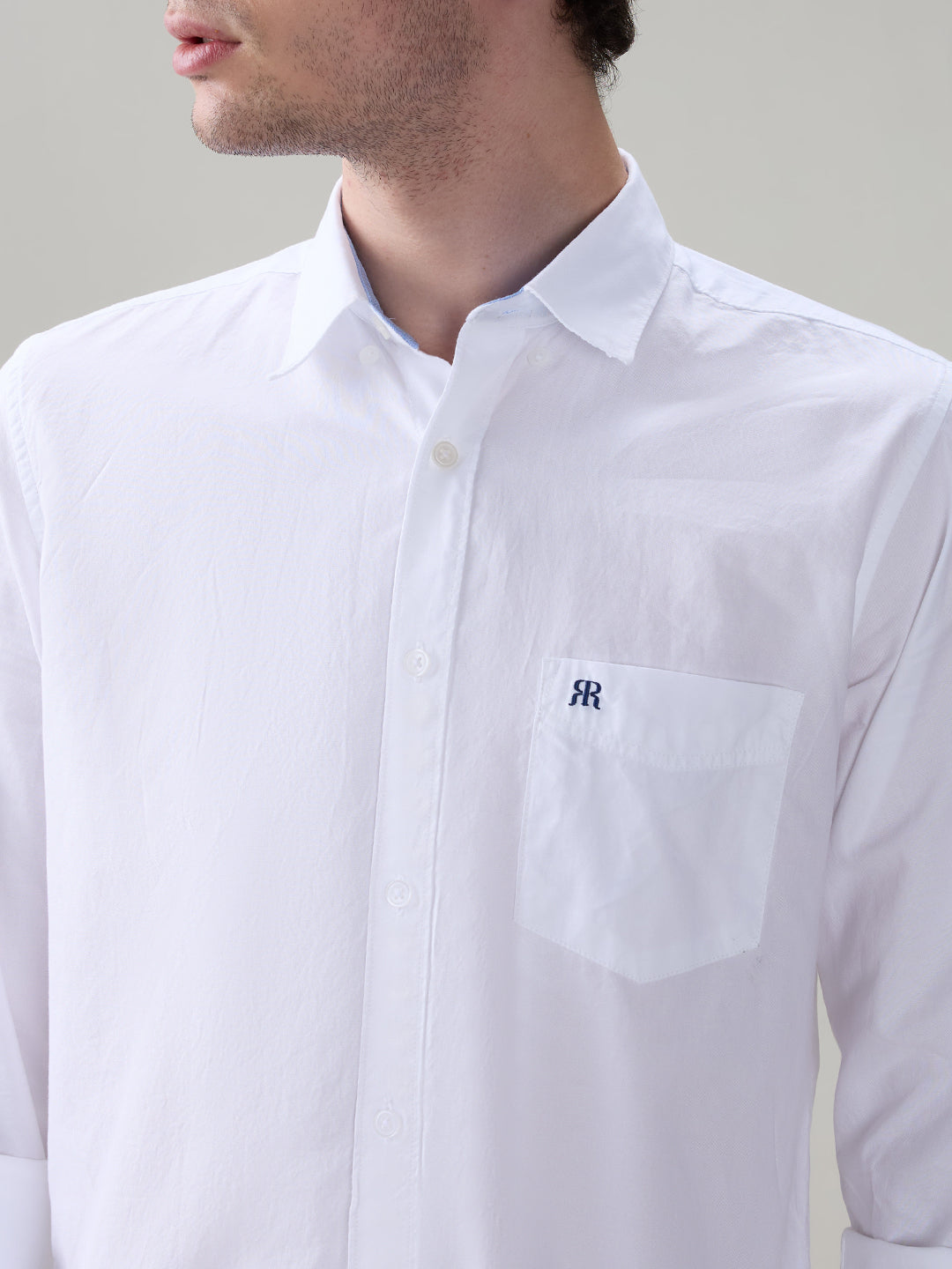Raymond Men White Structure Regular Fit Cotton Full Sleeve Casual Shirt
