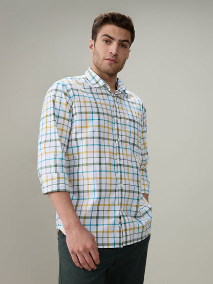 Raymond Men Green Checks Regular Fit Cotton Full Sleeve Casual Shirt