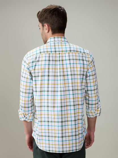 Raymond Men Green Checks Regular Fit Cotton Full Sleeve Casual Shirt