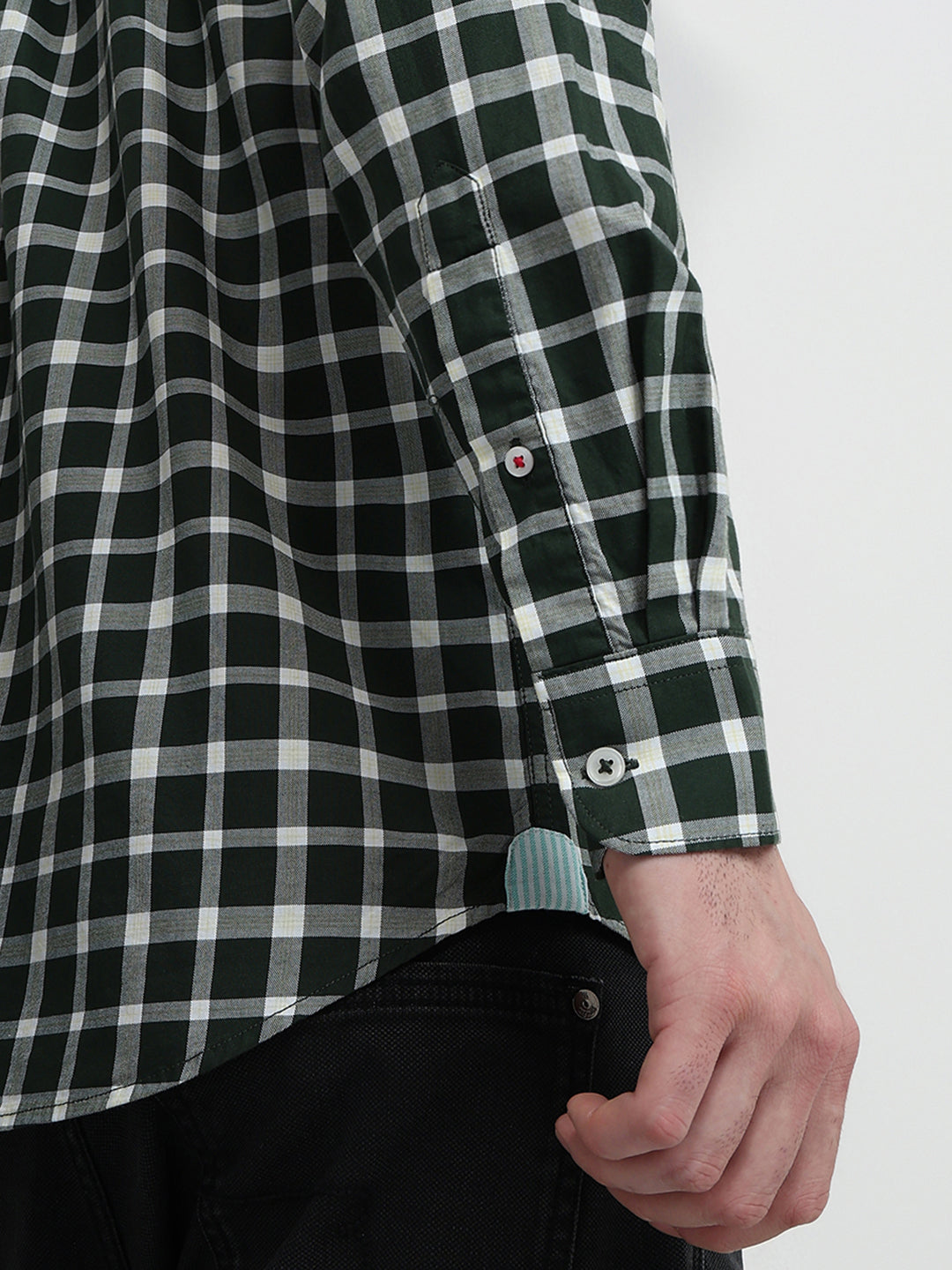 Raymond Men Green Checks Regular Fit Cotton Full Sleeve Regular Collar Casual Shirt