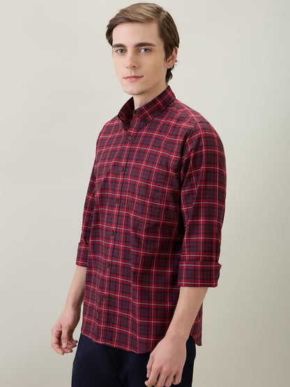 Raymond Men Brown Checks Regular Fit Cotton Full Sleeve Casual Shirt