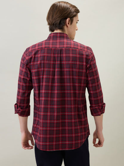 Raymond Men Brown Checks Regular Fit Cotton Full Sleeve Casual Shirt