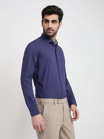 Raymond Men Blue Printed Regular Fit Cotton Full Sleeve Regular Collar Casual Shirt