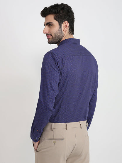 Raymond Men Blue Printed Regular Fit Cotton Full Sleeve Regular Collar Casual Shirt