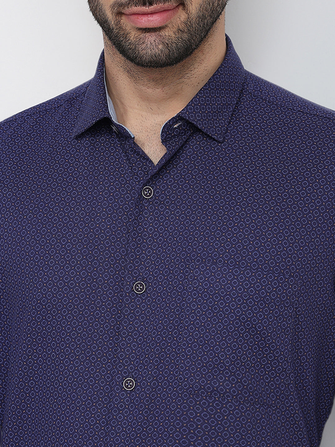 Raymond Men Blue Printed Regular Fit Cotton Full Sleeve Regular Collar Casual Shirt