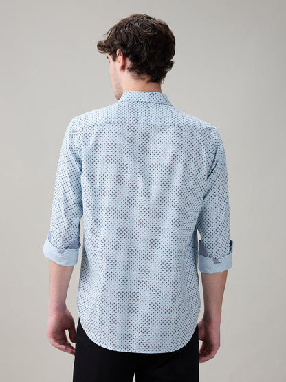 Raymond Men Blue Printed Regular Fit Cotton Full Sleeve Casual Shirt