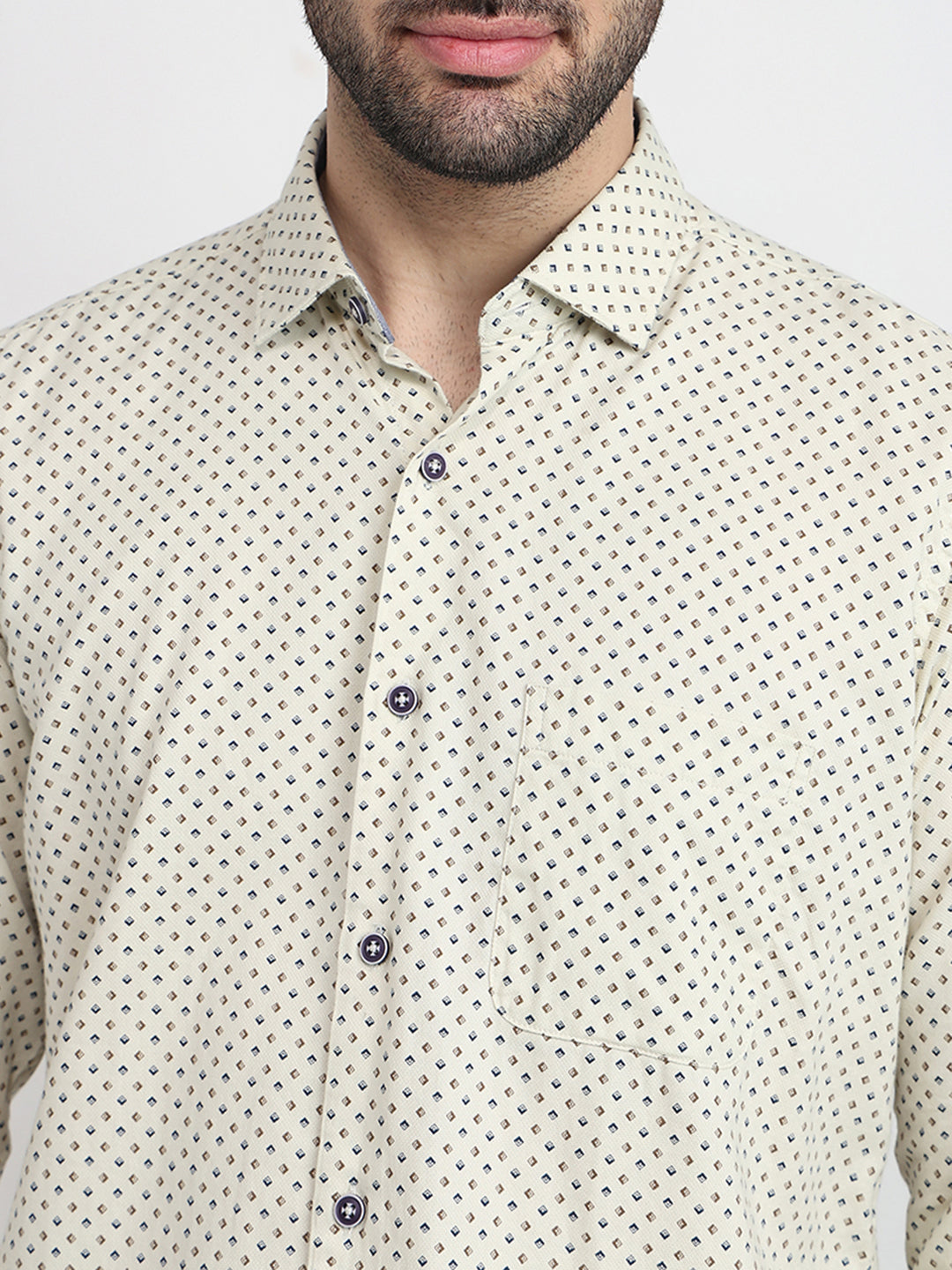 Raymond Men Yellow Printed Regular Fit Cotton Full Sleeve Regular Collar Casual Shirt