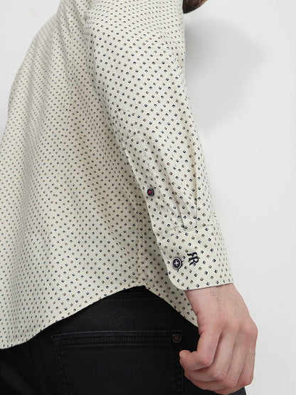 Raymond Men Yellow Printed Regular Fit Cotton Full Sleeve Regular Collar Casual Shirt