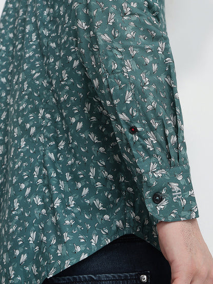 Raymond Men Green Printed Regular Fit Cotton Blend Full Sleeve Casual Shirt