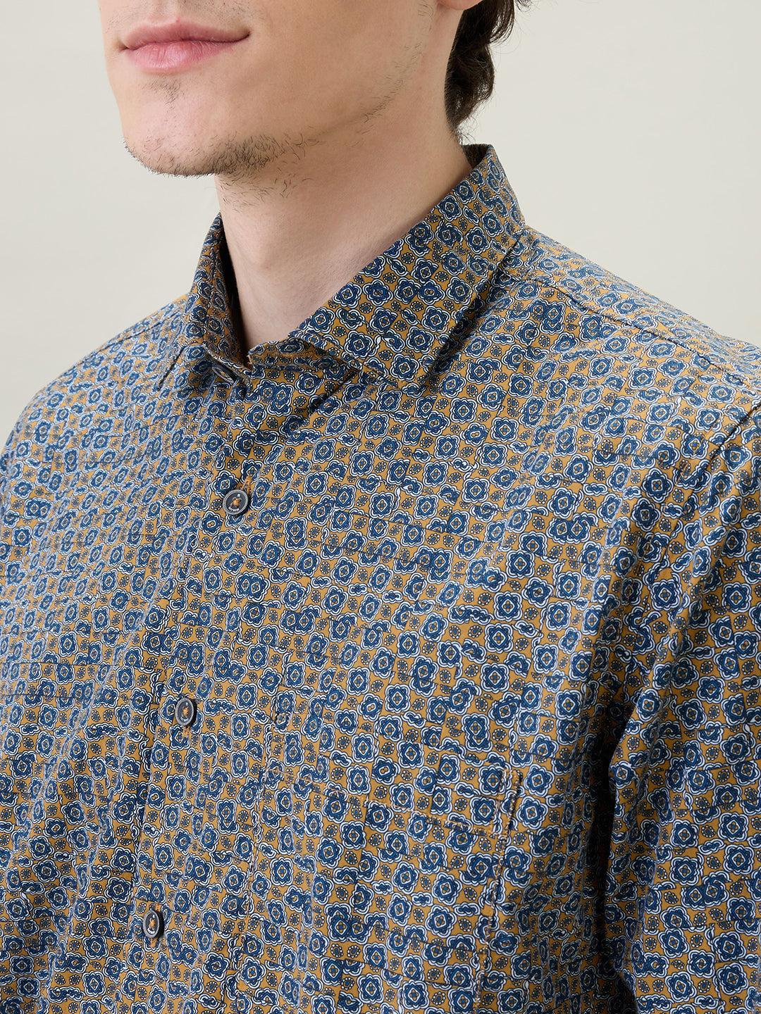 Raymond Men Brown Printed Regular Fit Cotton Full Sleeve Casual Shirt