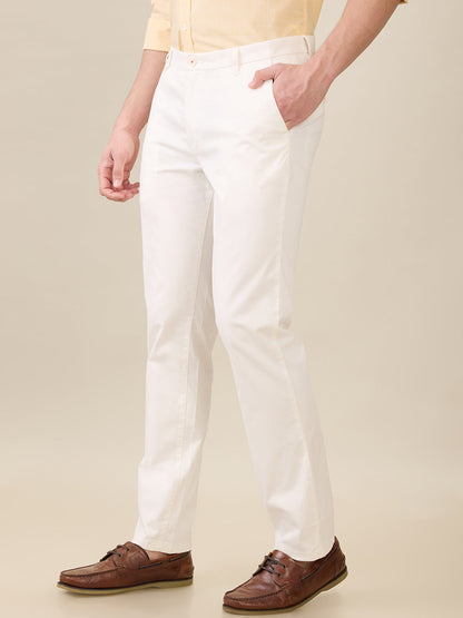 Raymond Men White Solid Slim Fit Cotton Blend Trouser