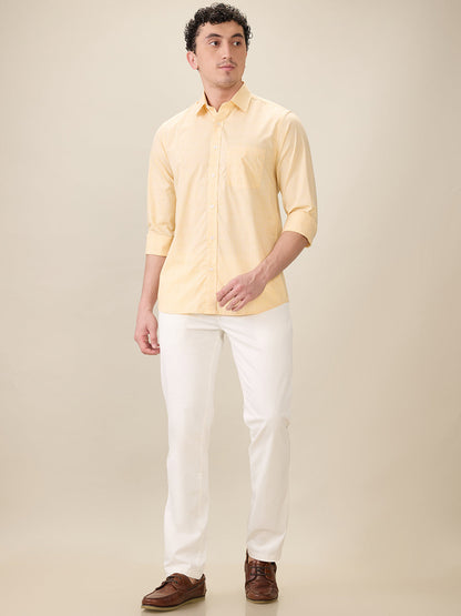 Raymond Men White Solid Slim Fit Cotton Blend Trouser