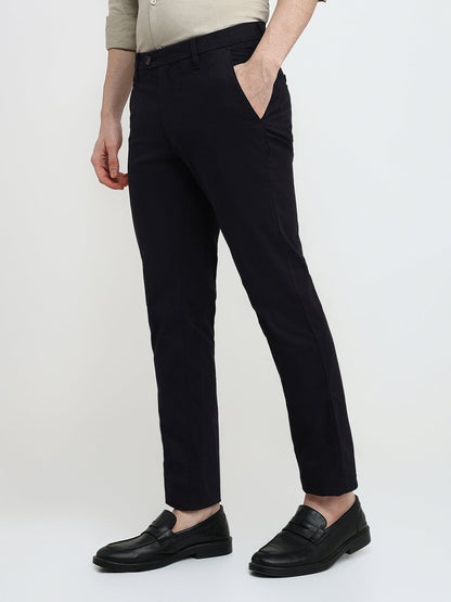 Raymond Men Black Solid Slim Fit Cotton Blend Trouser